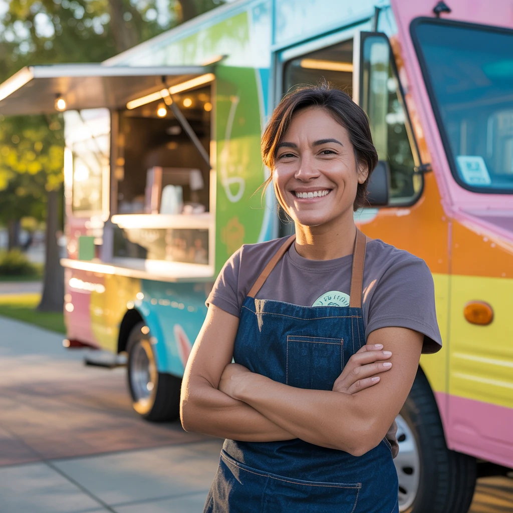 Food truck owner outside her business